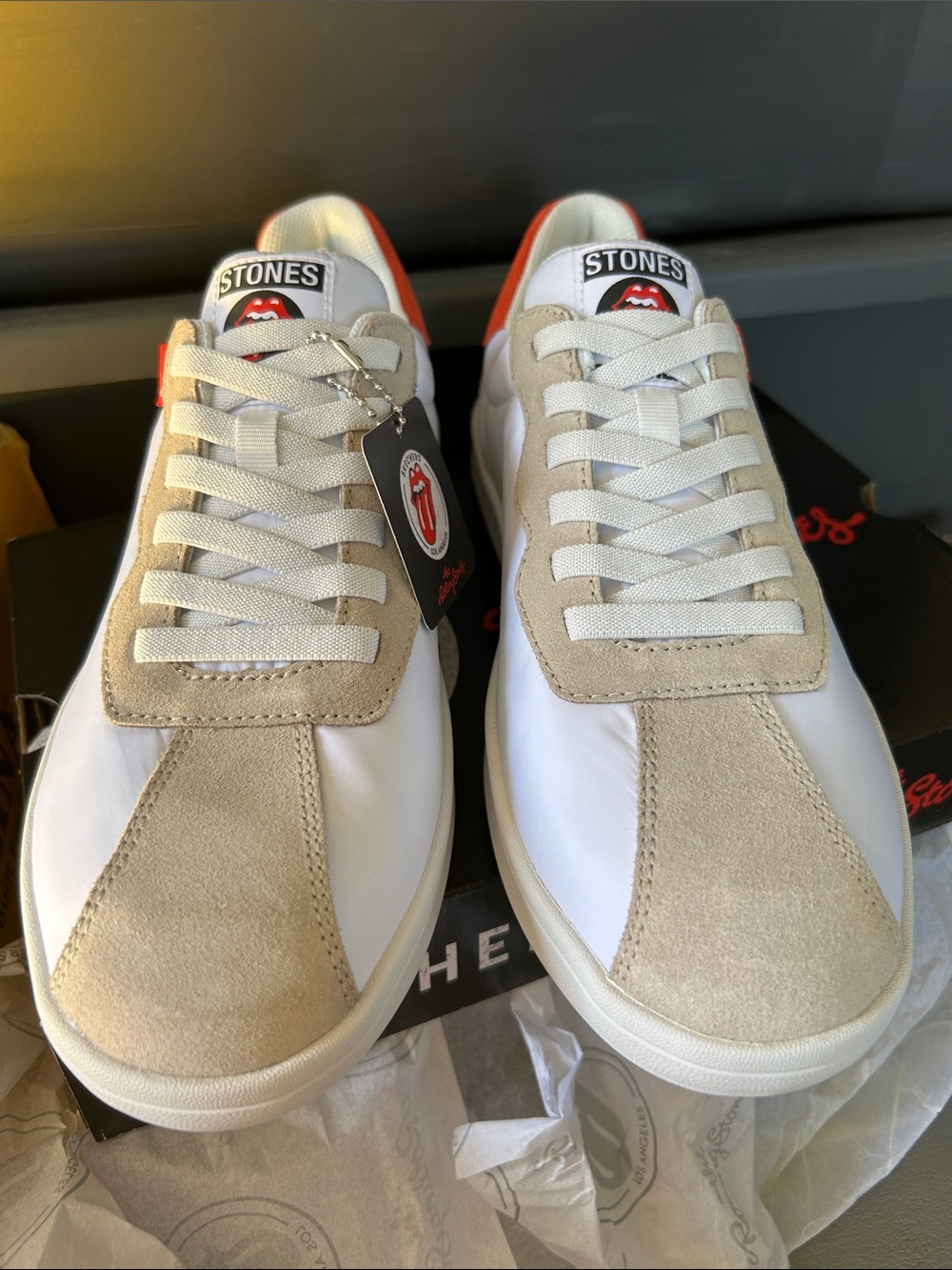The Rolling Stones Skechers White Sneakers with Red Tongue Graphic - Picture 2 of 8